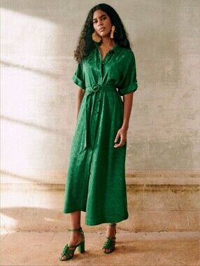 Sezane Dora Long Emerald Green Dress - EU Size 36